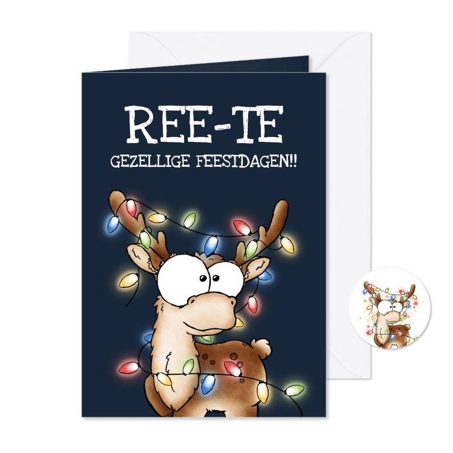 Kerstkaart met rendier Ree-te gezellige feestdagen - Kaartimpressie