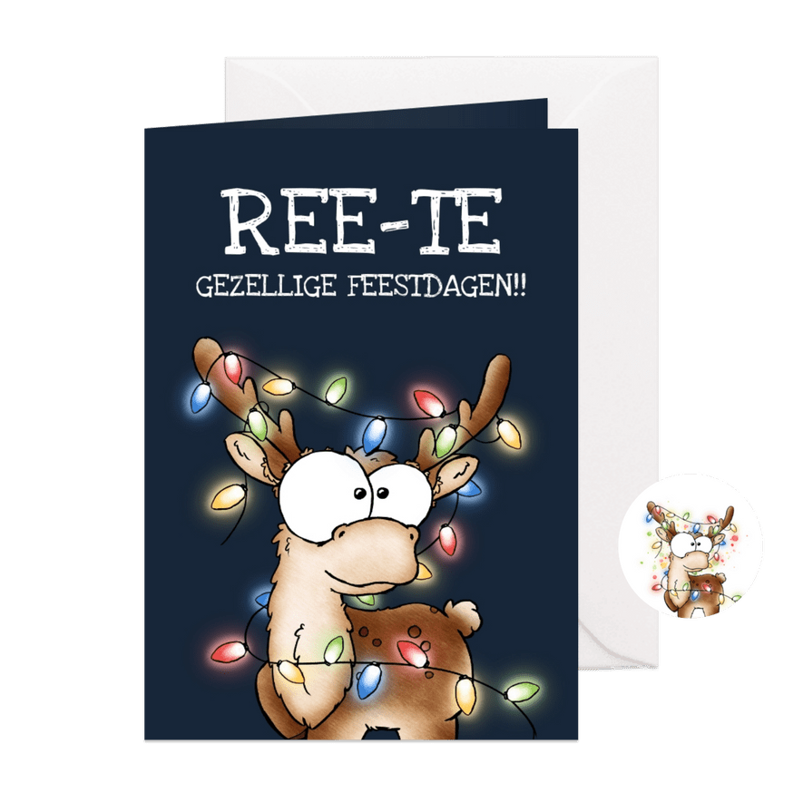 Kerstkaart met rendier Ree-te gezellige feestdagen - Kaartimpressie