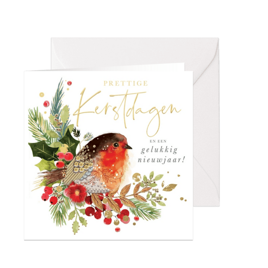 Kerstkaart met roodborsstje takjes Robins  - Kaartimpressie