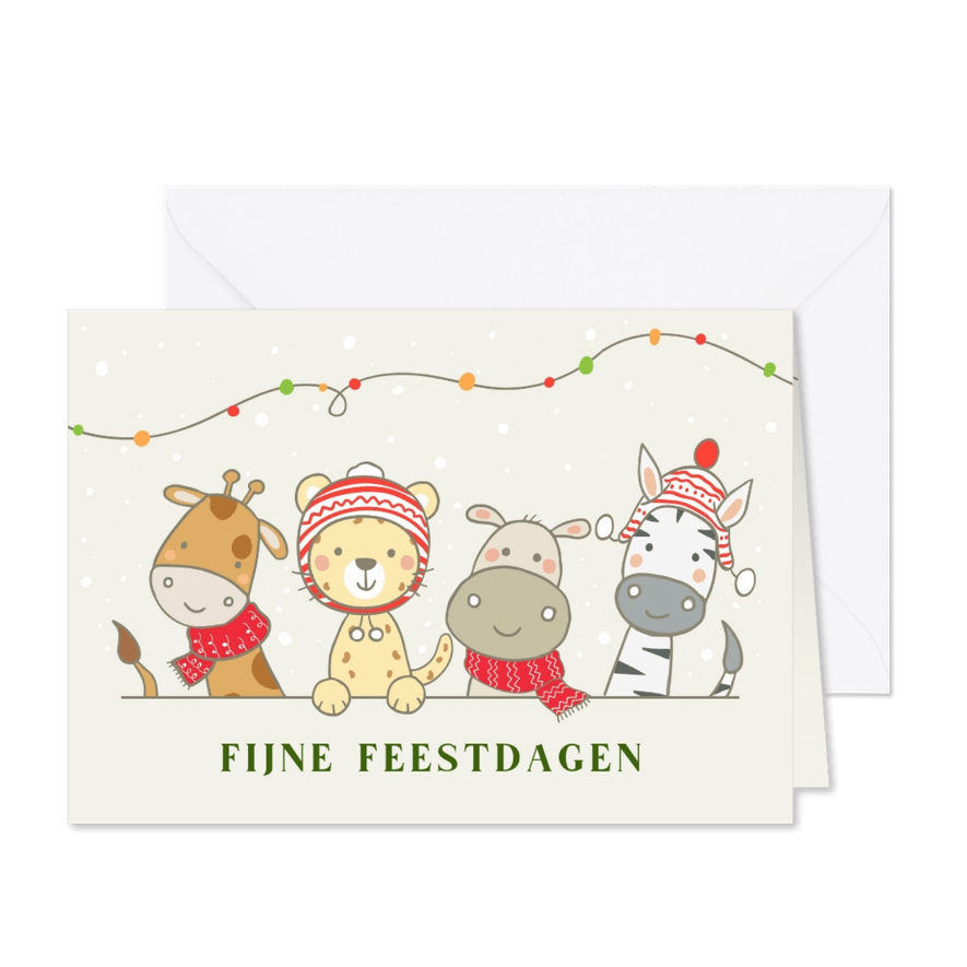 Kerstkaart met safari dieren in kerstsfeer - Kaartimpressie
