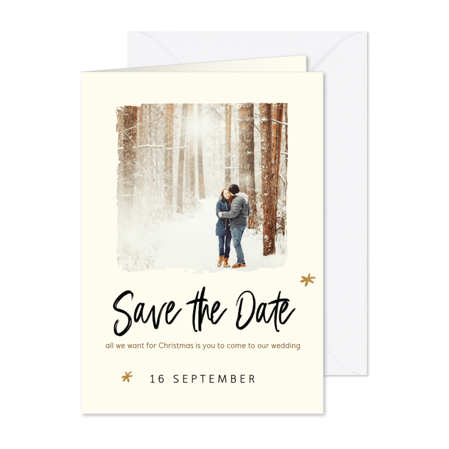 Kerstkaart met save the date uitnodiging en foto - Kaartimpressie