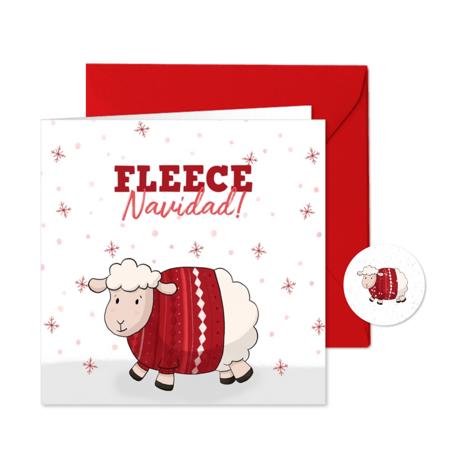 Kerstkaart met schaap in fleece trui - Kaartimpressie