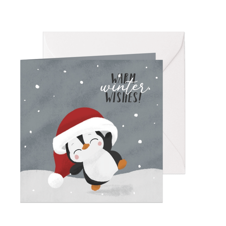 Kerstkaart met schattige pinguïn met kerstmuts - Kaartimpressie