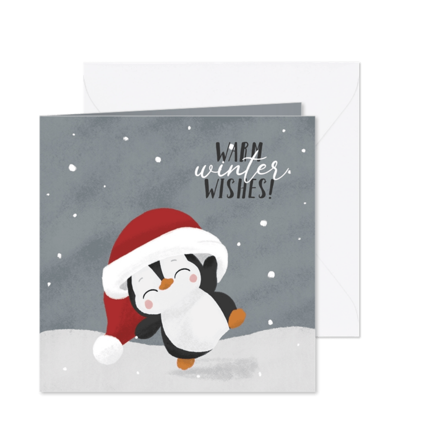 Kerstkaart met schattige pinguïn met kerstmuts - Kaartimpressie