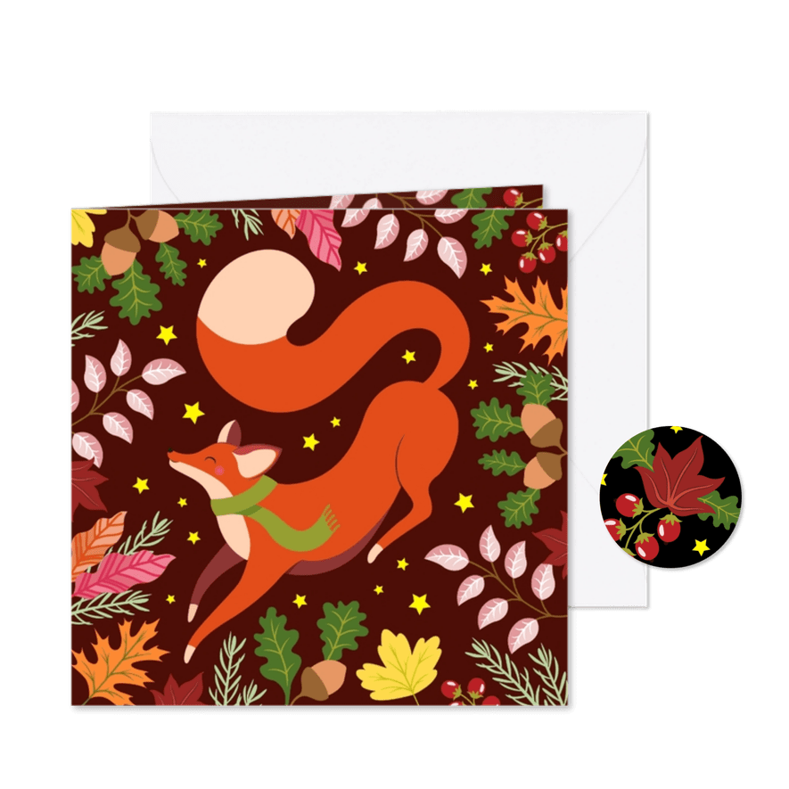 Kerstkaart met sierlijke vos - Kaartimpressie
