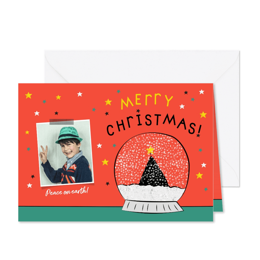 Kerstkaart met sneeuwbol illustratie - Kaartimpressie