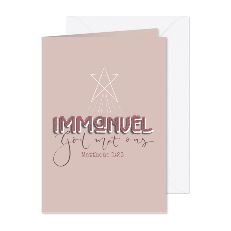 Kerstkaart met ster en bijbeltekst uit Mattheus - Kaartimpressie