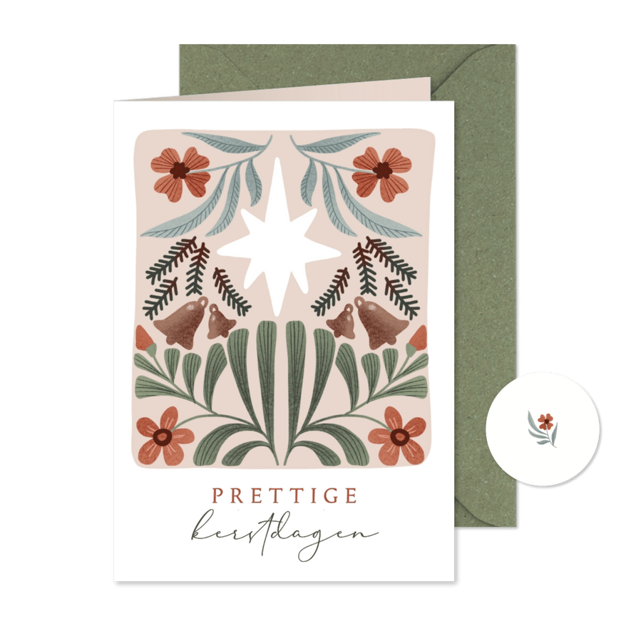 Kerstkaart met ster en hippe botanische illustraties - Kaartimpressie
