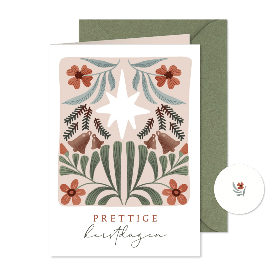 Kerstkaart met ster en hippe botanische illustraties - Kaartimpressie