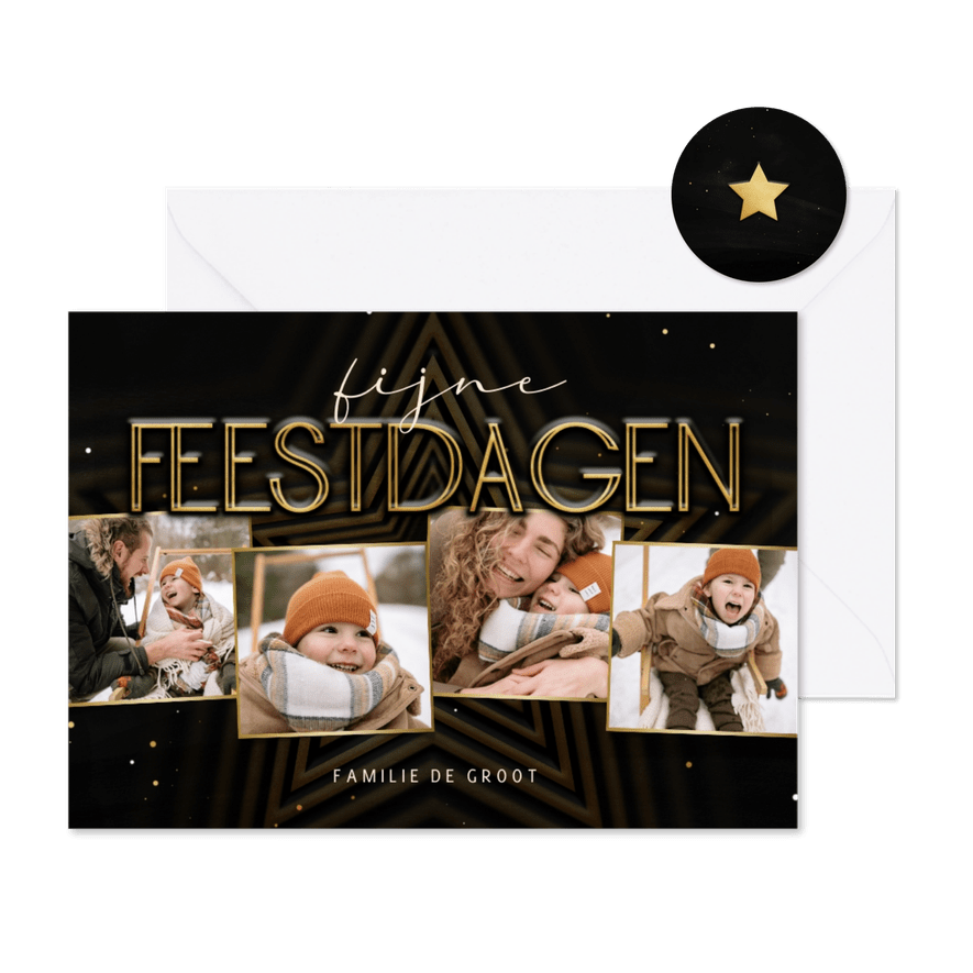 Kerstkaart met ster fijne feestdagen fotocollage - Kaartimpressie