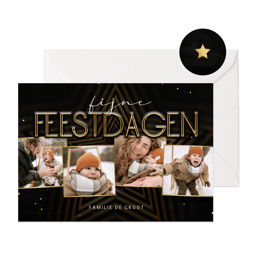 Kerstkaart met ster fijne feestdagen fotocollage  - Kaartimpressie