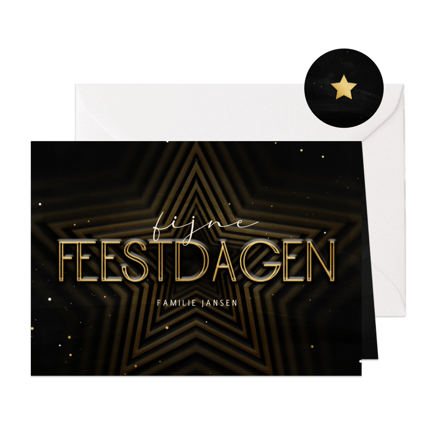 Kerstkaart met ster Fijne Feestdagen goudlook - Kaartimpressie