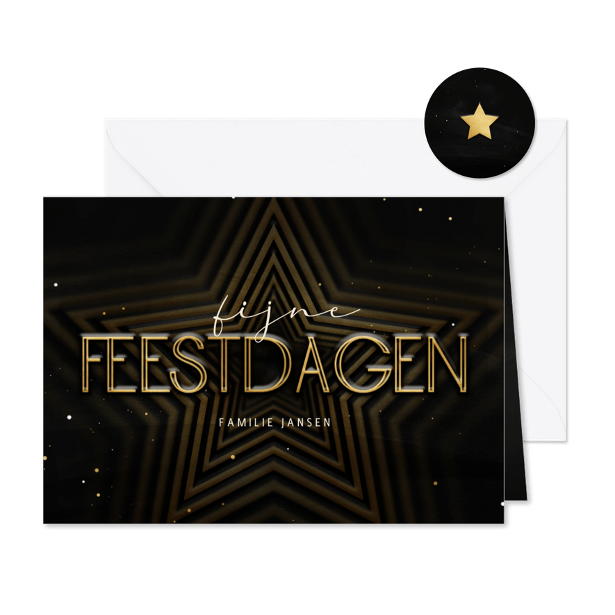 Kerstkaart met ster Fijne Feestdagen goudlook - Kaartimpressie