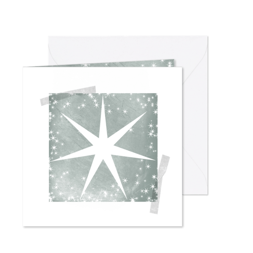 Kerstkaart met ster op groengrijze achtergrond - Kaartimpressie