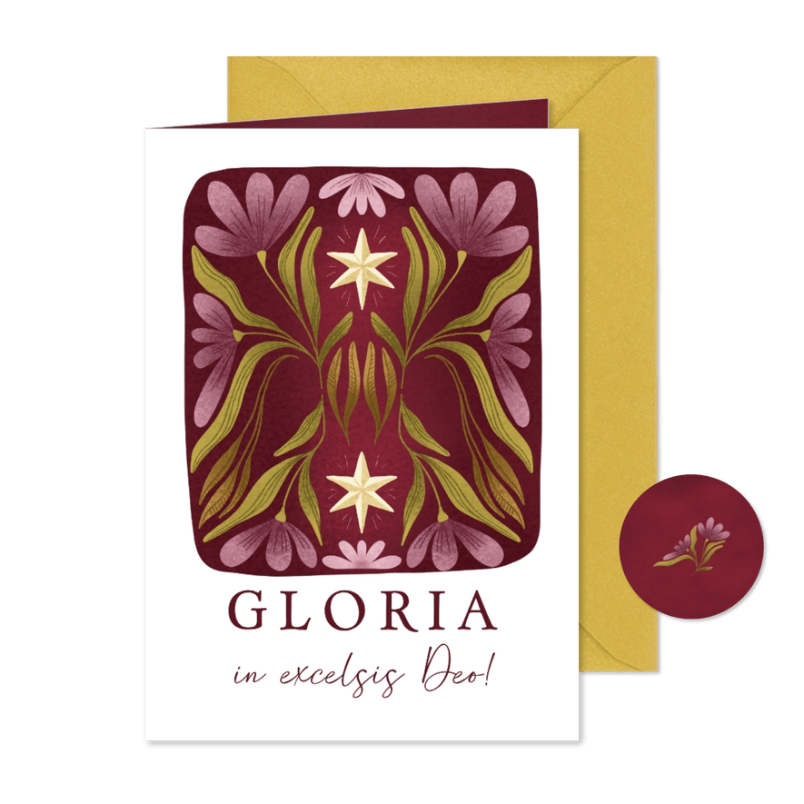 Kerstkaart met sterren en bloemen en christelijke tekst - Kaartimpressie