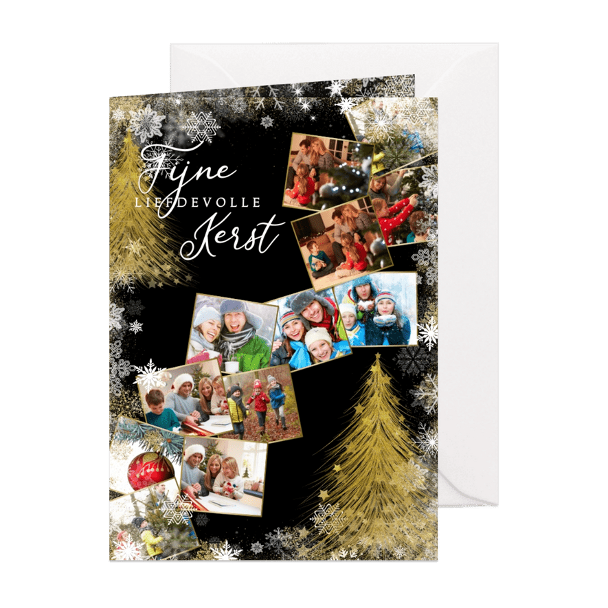 Kerstkaart met sterren en collage van 12 foto's - Kaartimpressie