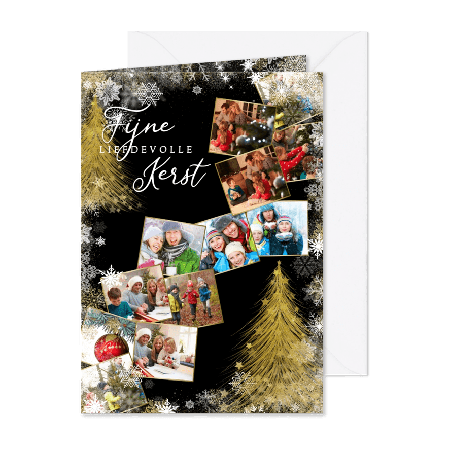 Kerstkaart met sterren en collage van 12 foto's - Kaartimpressie
