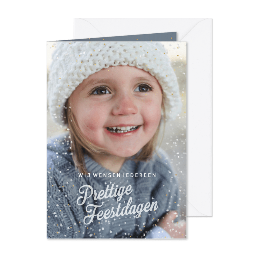 Kerstkaart met sterretjes en gouden stipjes - Kaartimpressie