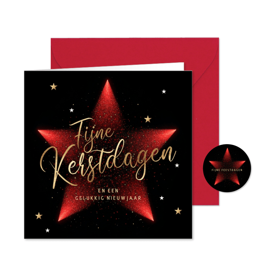 Kerstkaart met stijlvolle rode kerstster - Kaartimpressie