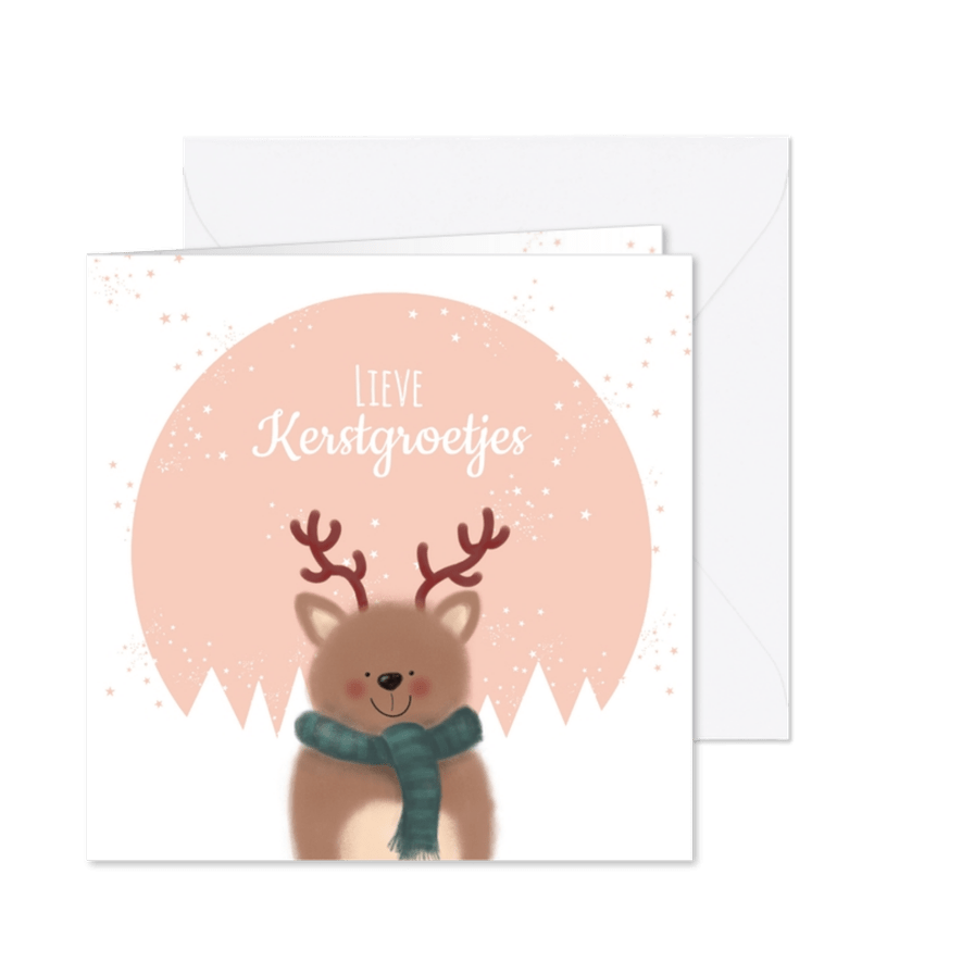 Kerstkaart met tekening van een grappig rendiertje - Kaartimpressie