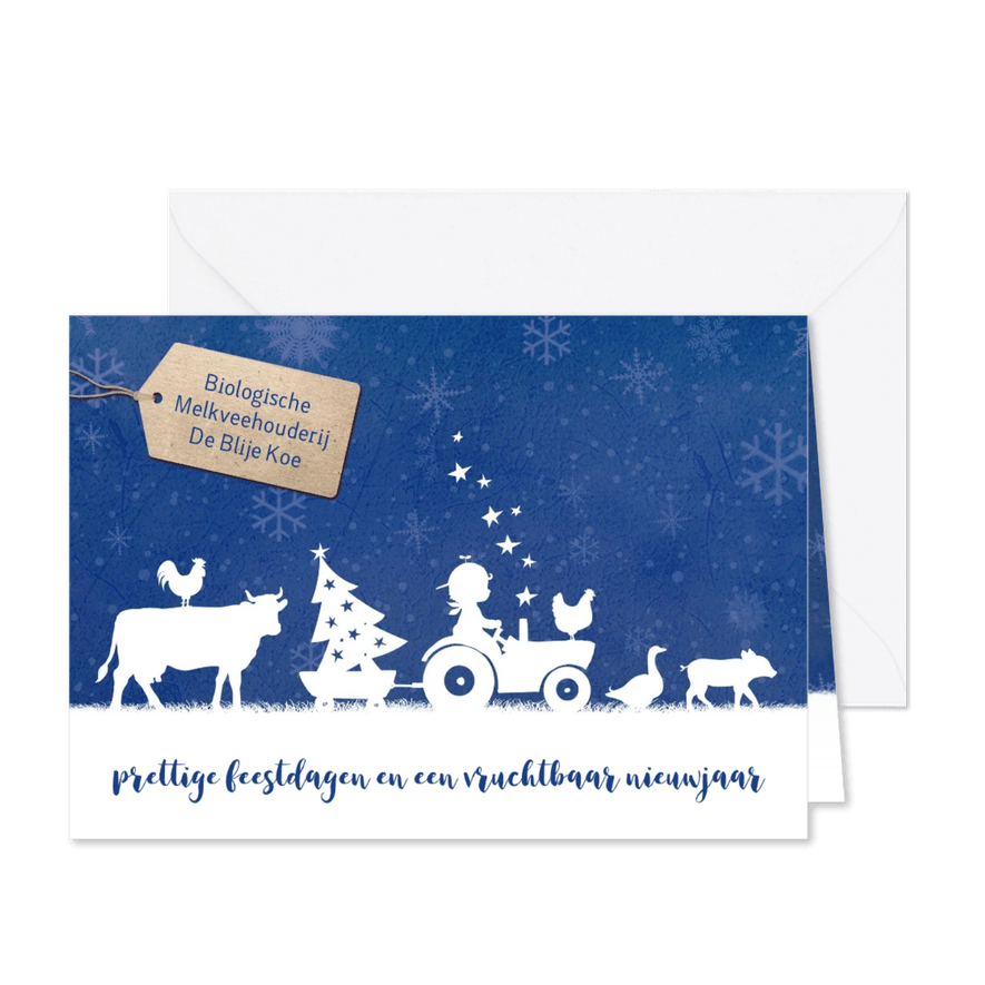 Kerstkaart met trekker voor een boerenbedrijf - Kaartimpressie