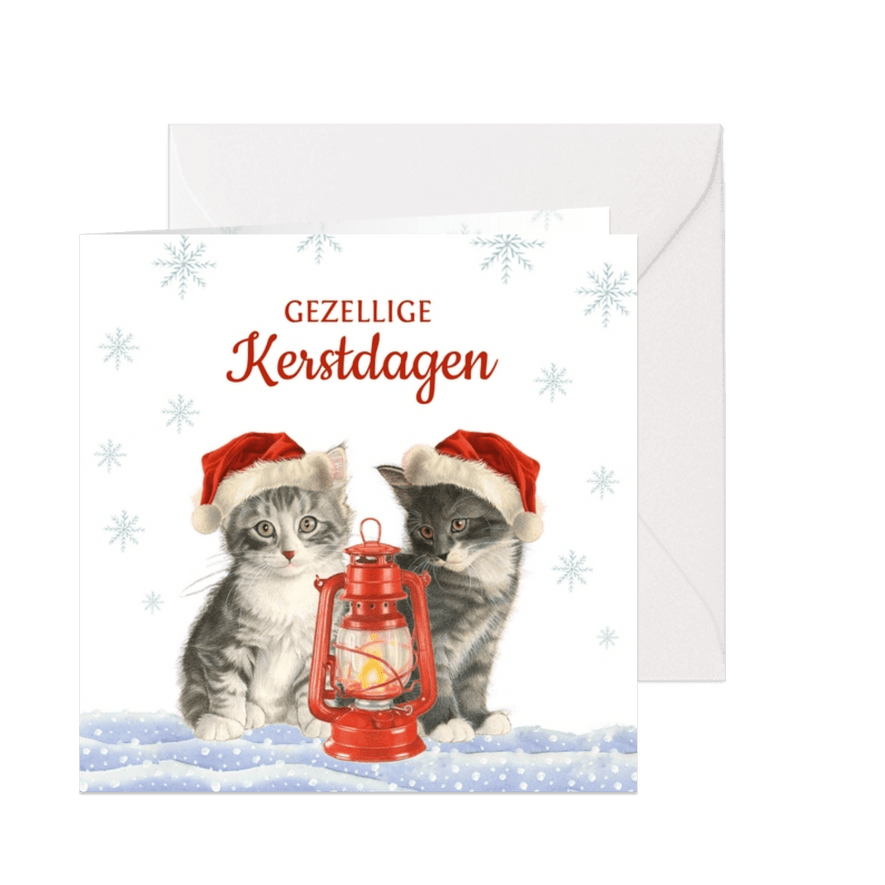 Kerstkaart met twee gezellige kerst kittens - Kaartimpressie