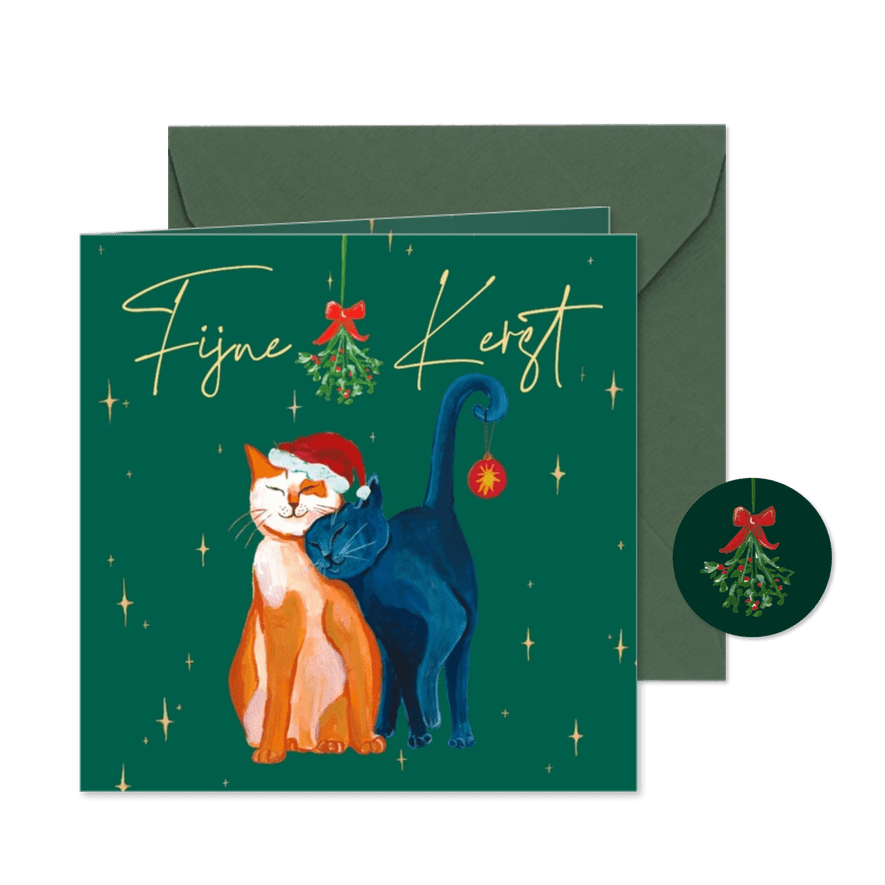 Kerstkaart met twee poezen  - Kaartimpressie