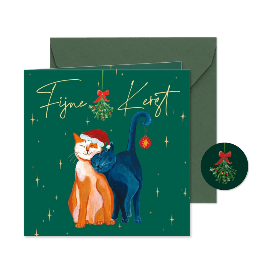 Kerstkaart met twee poezen  - Kaartimpressie