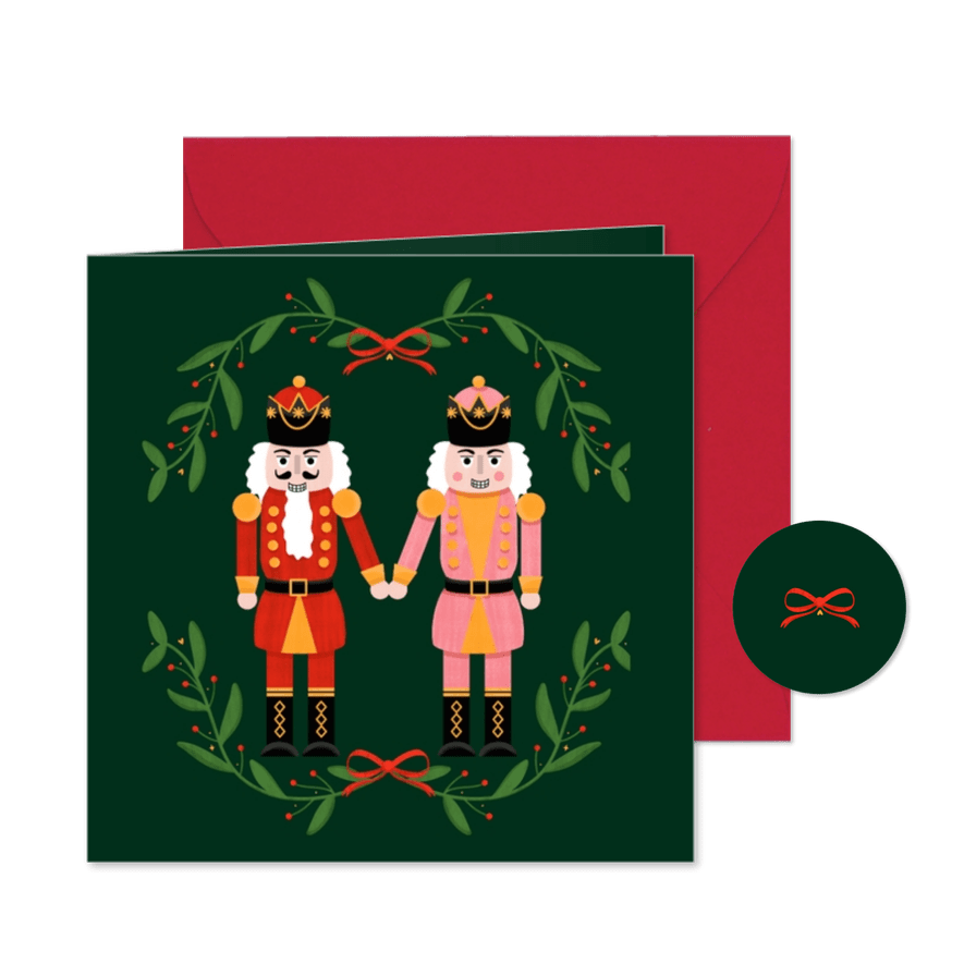 Kerstkaart met twee verliefde notenkrakers - Kaartimpressie