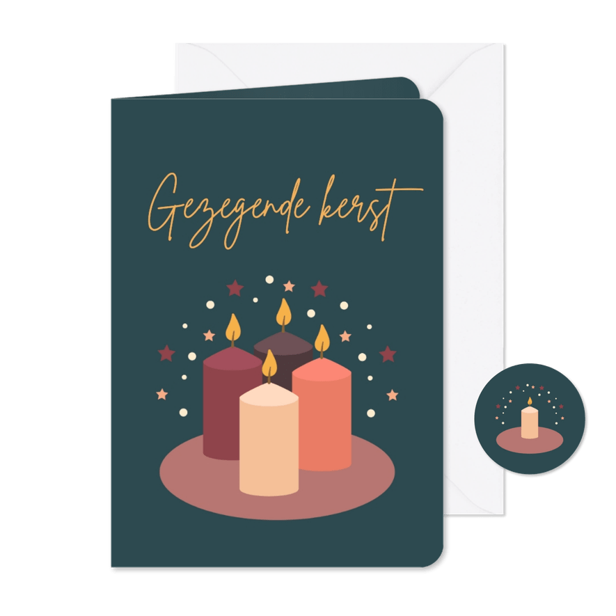 Kerstkaart met vier adventskaarsen - Kaartimpressie