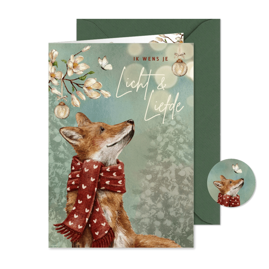 Kerstkaart met vos en vlinder bij moeilijke tijd - Kaartimpressie