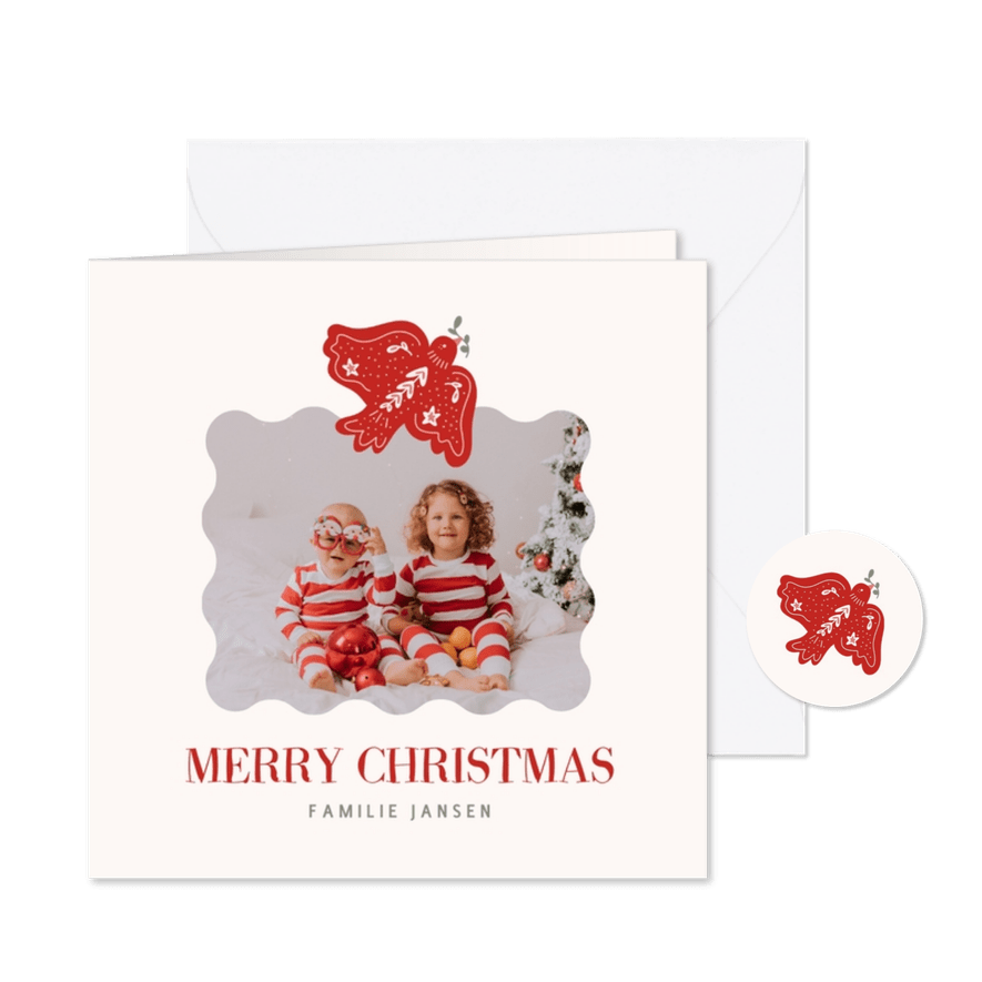 Kerstkaart met vredesduif en eigen foto - Kaartimpressie