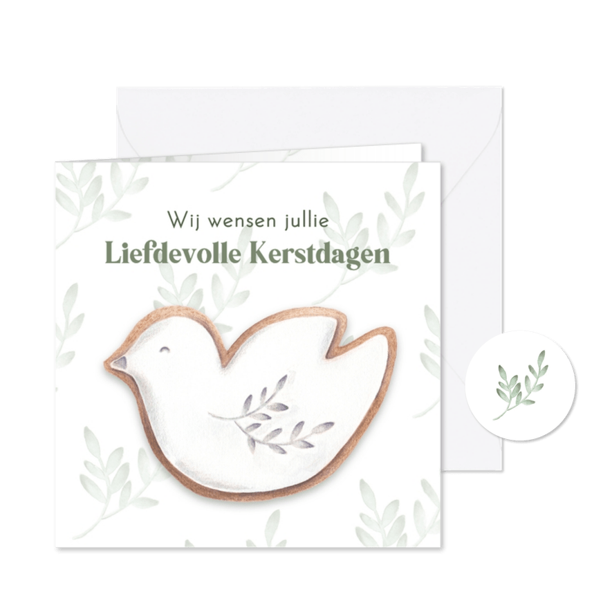 Kerstkaart met vredesduif kerstkoekje - Kaartimpressie