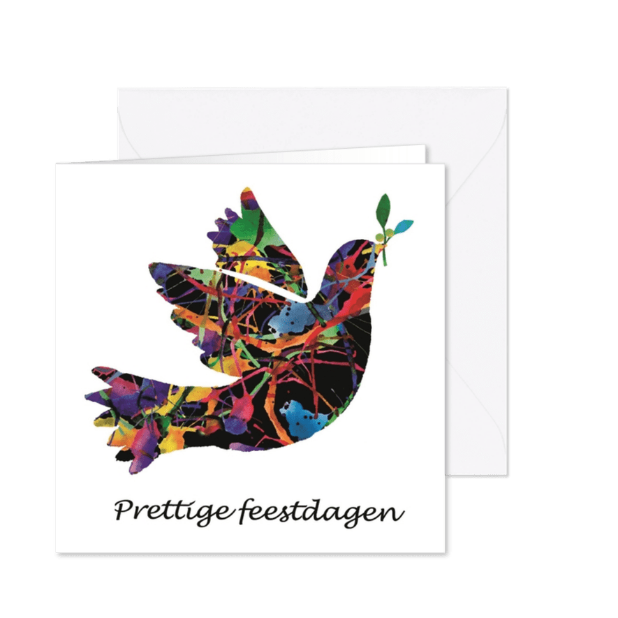 Kerstkaart met vredesduif - kleurrijk - Kaartimpressie