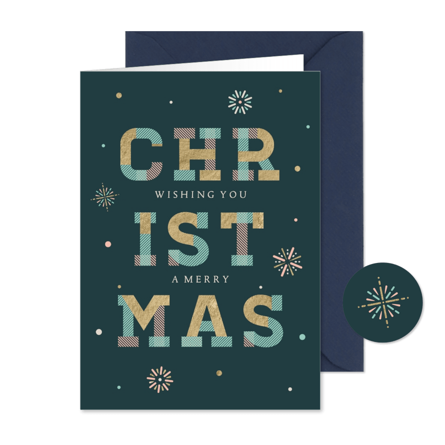 Kerstkaart met vuurwerk en sneeuw - Kaartimpressie