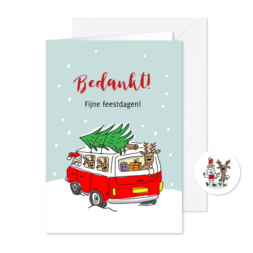 Kerstkaart met vw busje bedankt - Kaartimpressie