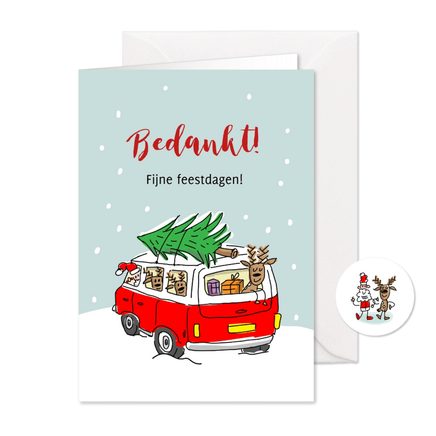 Kerstkaart met vw busje bedankt - Kaartimpressie