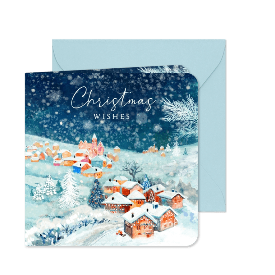 Kerstkaart met winter dorp - Kaartimpressie