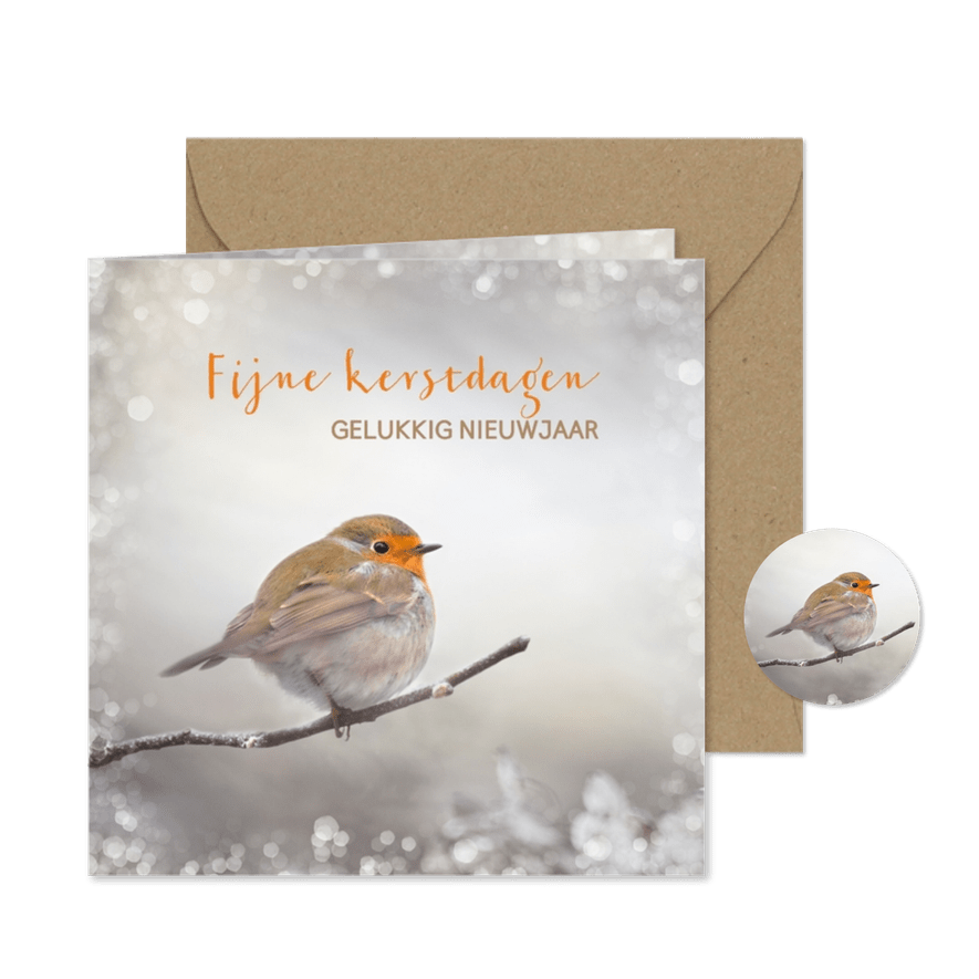 Kerstkaart met winter-roodborst - Kaartimpressie