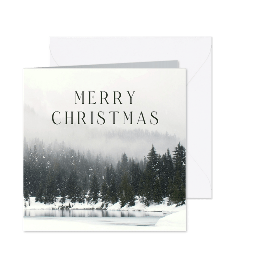 Kerstkaart met winters landschap bomen en sneeuw - Kaartimpressie
