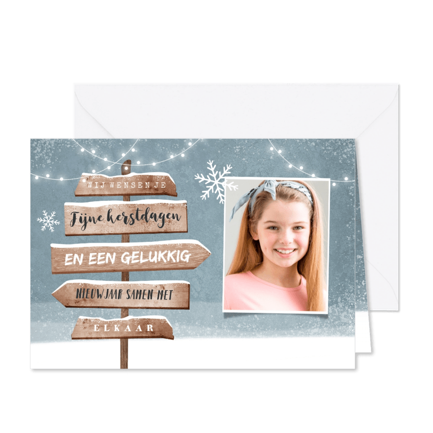Kerstkaart met winters thema en wegwijzer - Kaartimpressie
