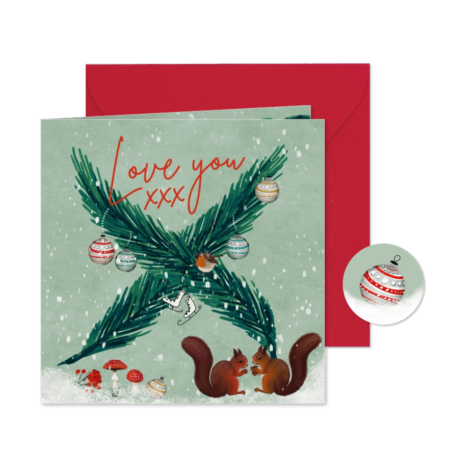 Kerstkaart met X in de sneeuw - Kaartimpressie