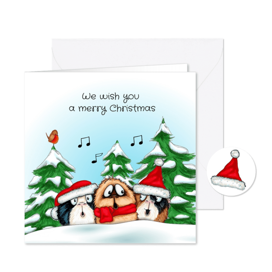 Kerstkaart met zingende cavia's - Kaartimpressie