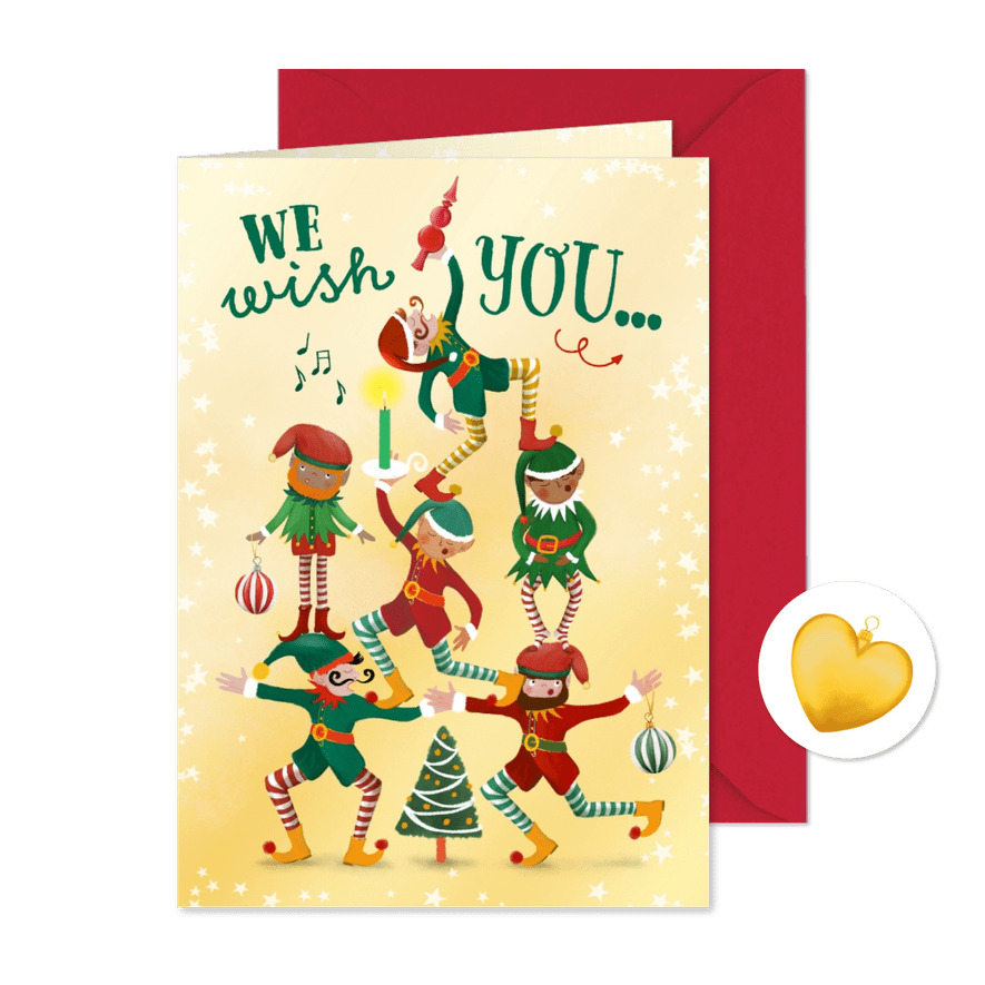 Kerstkaart met zingende elfjes - Kaartimpressie
