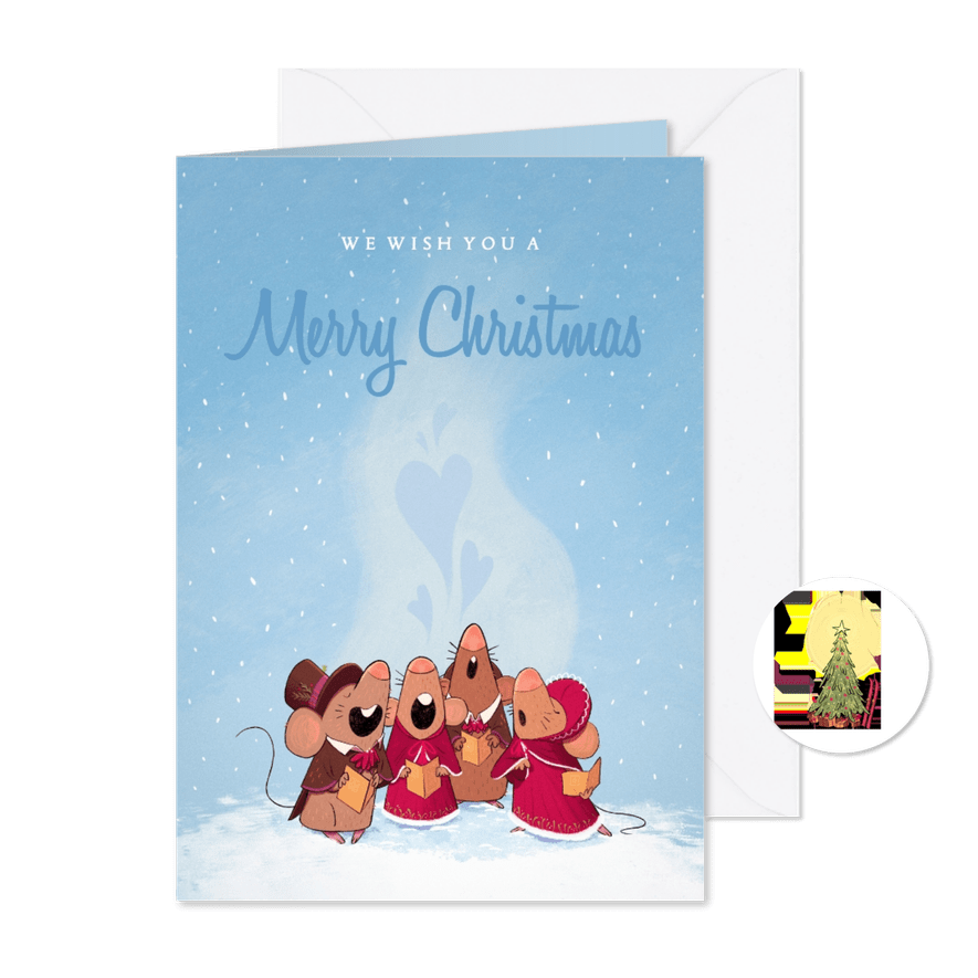 Kerstkaart met zingende muisjes - Kaartimpressie