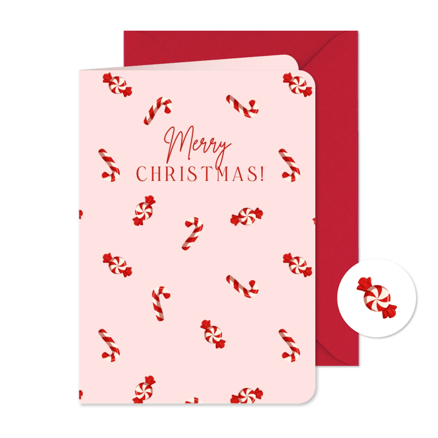 Kerstkaart met zuurstokken en snoepjes - Kaartimpressie