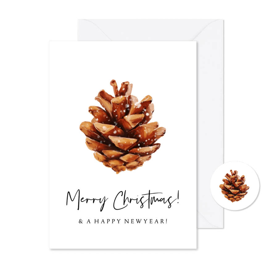 Kerstkaart minimalistisch geschilderde dennenappel sneeuw - Kaartimpressie