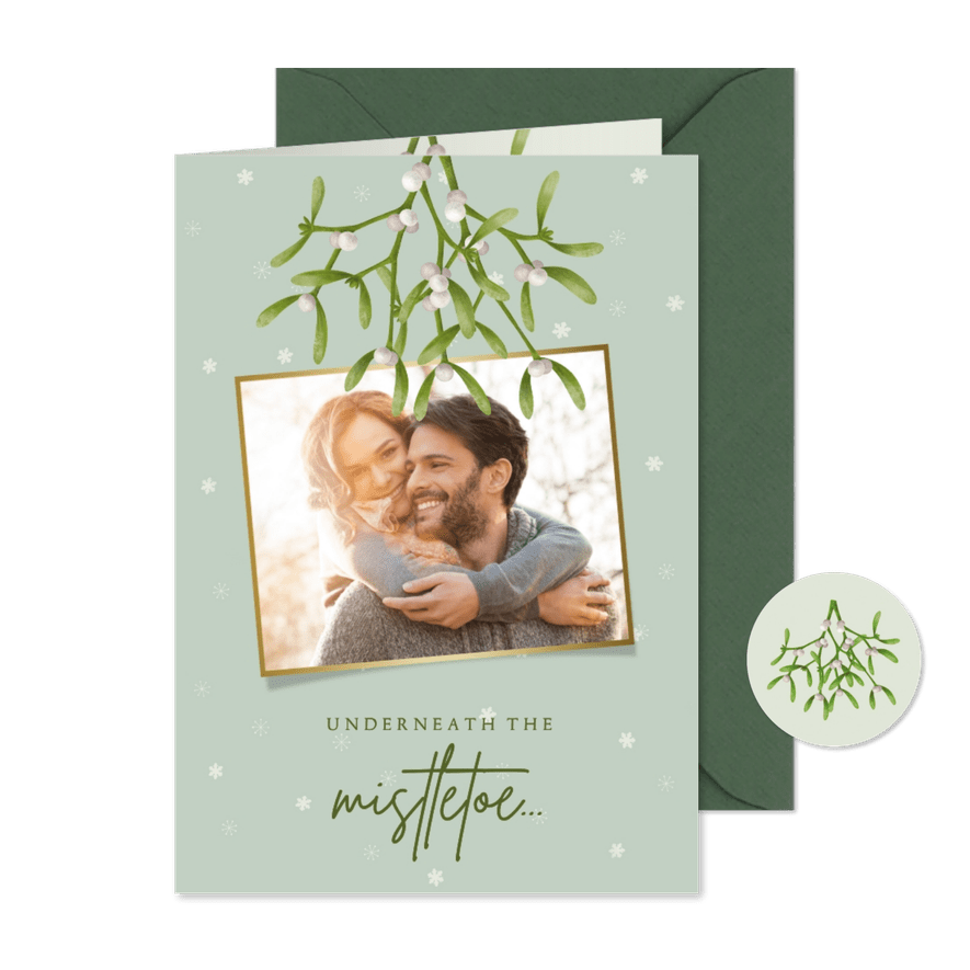 Kerstkaart 'mistletoe' met foto - Kaartimpressie