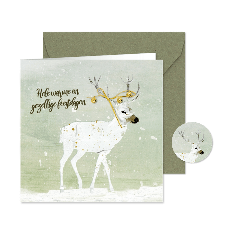 Kerstkaart mixed media hertjes sneeuw - Kaartimpressie
