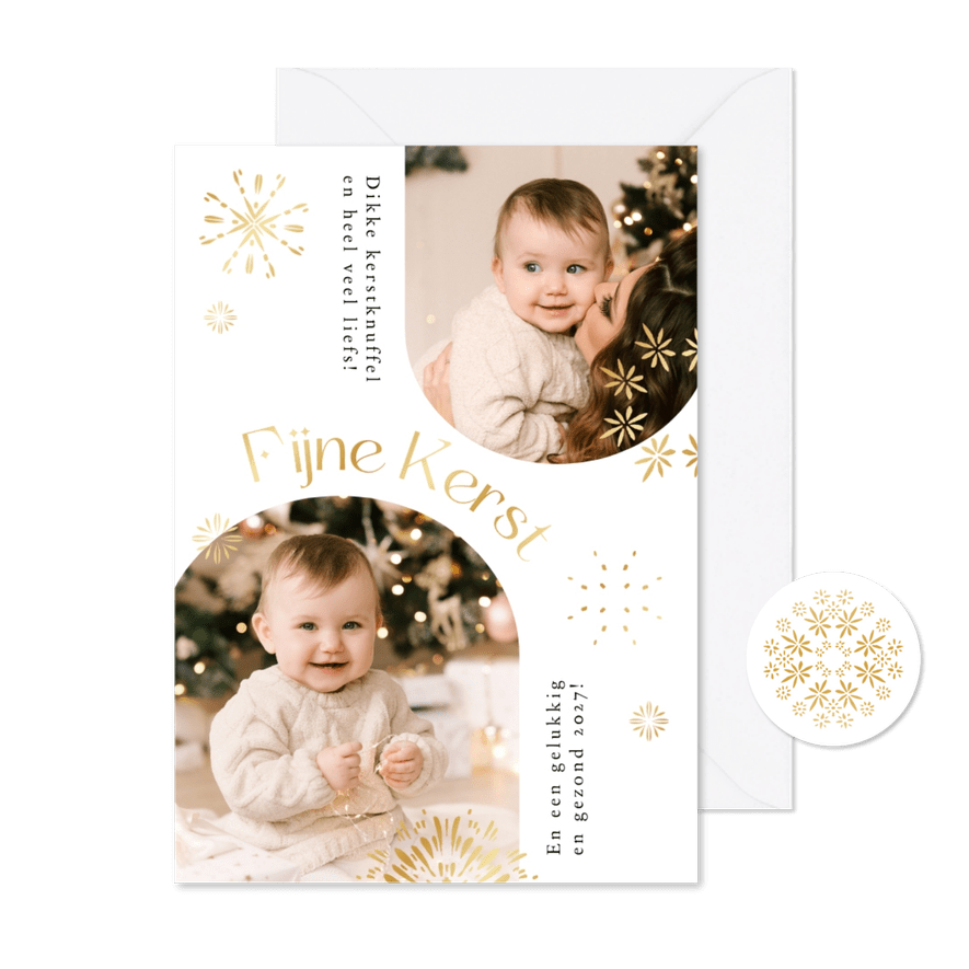 Kerstkaart modern foto vuurwerk fijne kerst goud - Kaartimpressie